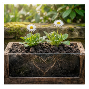 Póster Plantas de Margarida Branca em uma Caixa de Flores