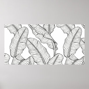 Poster Plantas tropicais e flores, padrão sem costura. Ju