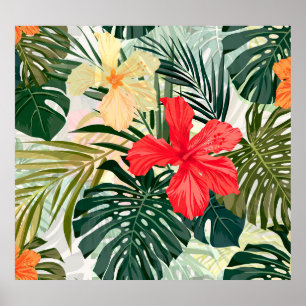 Poster Plantas tropicais havaianas, flores coloridas.