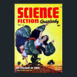 Poster Plantas Vintage Science Ficating Man<br><div class="desc">Uma ilustração de ficção científica vintage de um homem comendo planta atacando uma mulher.</div>