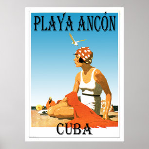 Poster Playa Ancon Cuba Vintage 1920