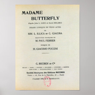 Poster Playbill for Madame Butterfly por Giacomo