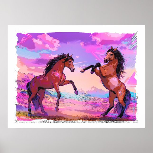 Poster Playful Hello - Two Stallions Greeting Each Other (Frente)