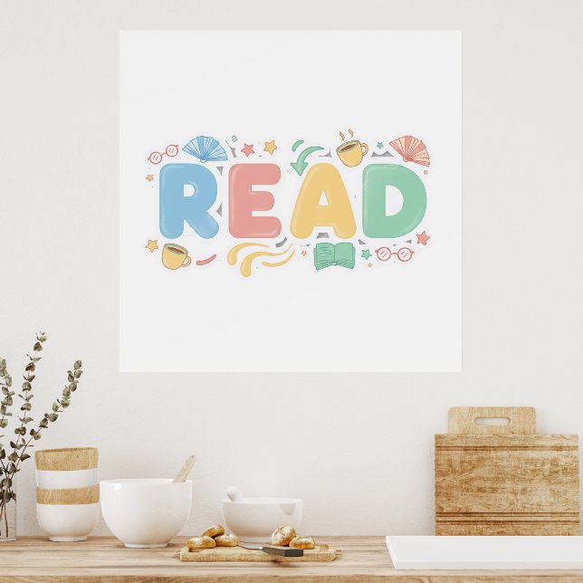 Poster Playful Pastel Bubble "READ" Sticker Style (Cozinha)