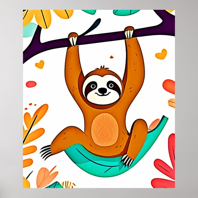 Poster Playful Sloth Hanging de uma Árvore (Frente)