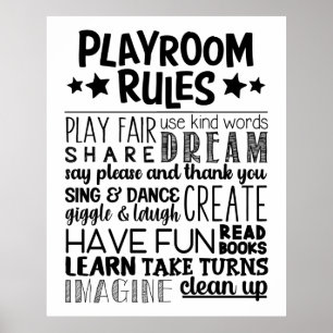 Poster Playroom Rules Black & White