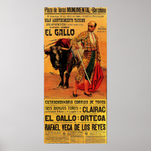 Poster Plaza del toros, bullfighter, Barcelona, vintage