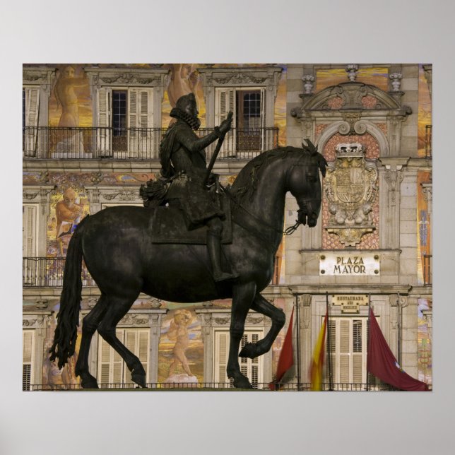 Poster Plaza Mayor com estátua de Filipe III, Madrid, (Frente)