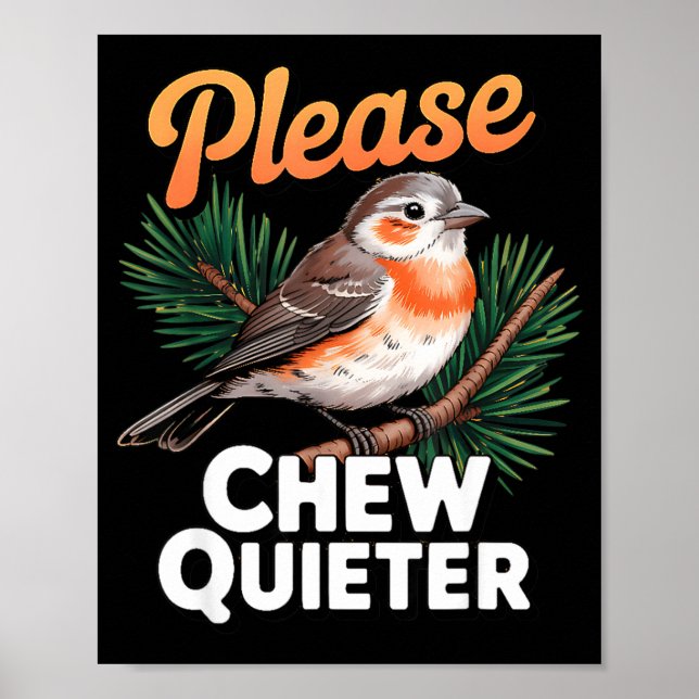 Poster Please Chew Quieter Vintage Bird Groovy Design  (Frente)