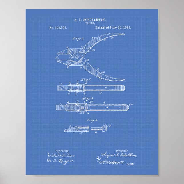 Poster Pliers 1893 Patent Art Blueprint (Frente)