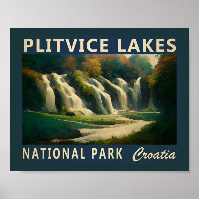 Poster Plitvice Lagos National Park Croácia Watercolor (Frente)