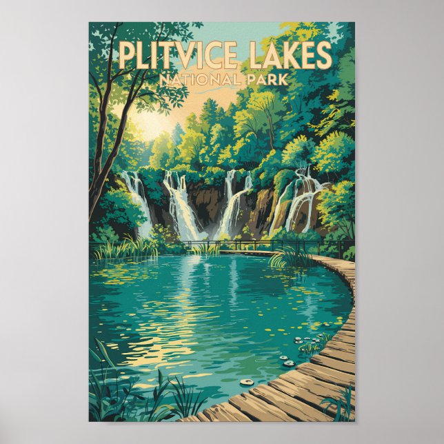 Poster Plitvice Lakes National Park Illustration Travel (Frente)