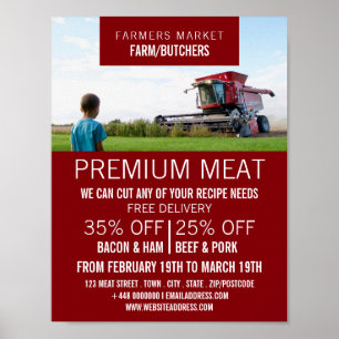 Poster Plough in Field, Farmer & Butcher Advertising