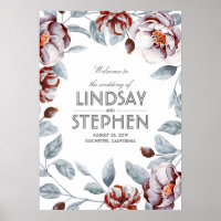Plum and Burgundy Flowers Watercolor Sinal de Casa
