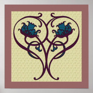 Poster Plum E Design De Arte Floral Azul