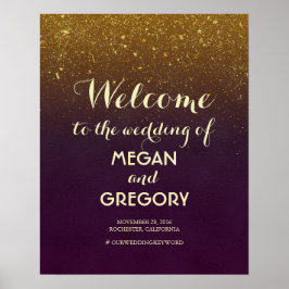 Póster Plum e Dourado sinal de boas-vindas ao Casamento v