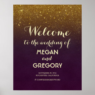 Póster Plum e Dourado sinal de boas-vindas ao Casamento v