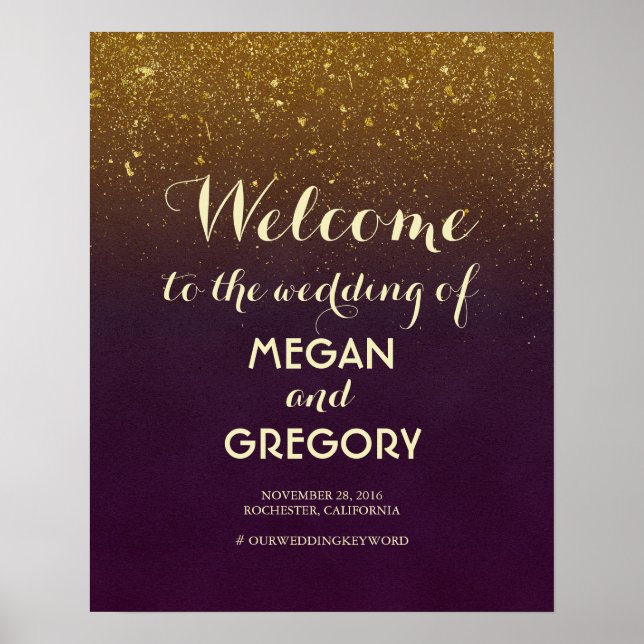 Póster Plum e Dourado sinal de boas-vindas ao Casamento v (Frente)