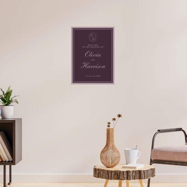 Poster Plum Old Money Sinal de Boas-Vindas de Casamento (Sala de Estar 3)