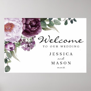 Poster Plum Peonies Purple Floral Weding Sign