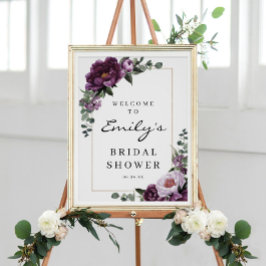 Poster Plum Peonies Sinal de Boas-Vindas para Chá de Noiv