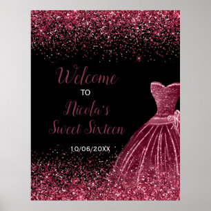 Poster Plum Purple Dress Faux Glitter Sweet 16 Welcome