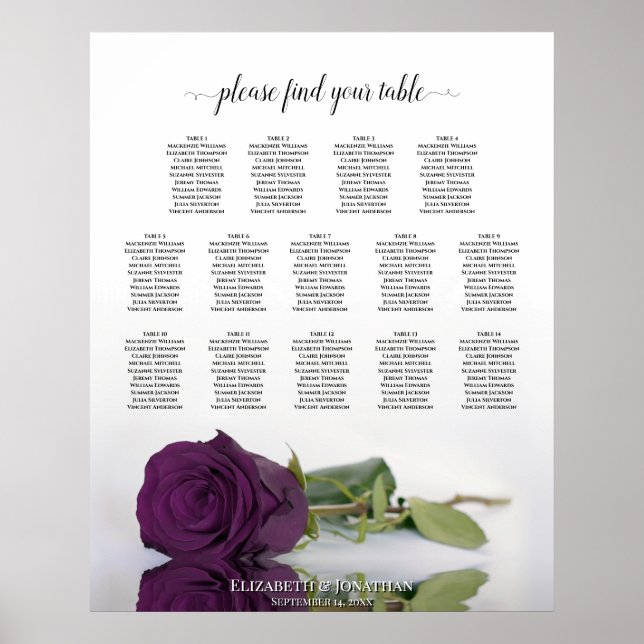Poster Plum Purple Rosa 14 Gráfico de Casamento de Mesa (Frente)