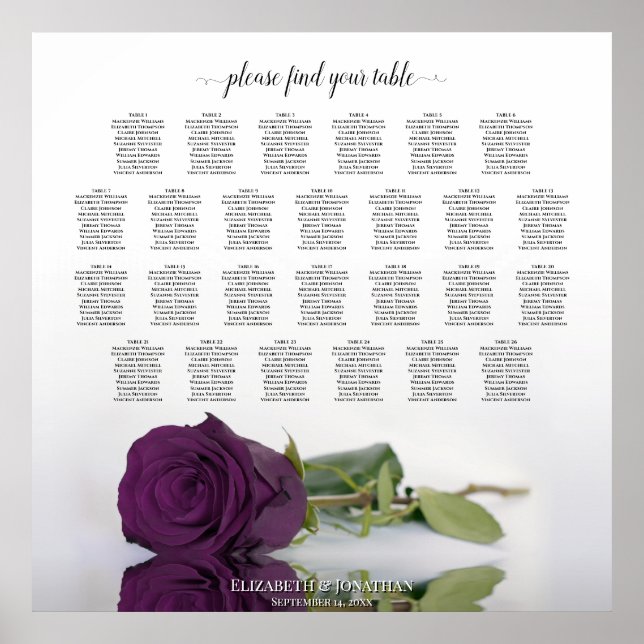 Poster Plum Purple Rosa 26 Gráfico de Casamento de Mesa (Frente)