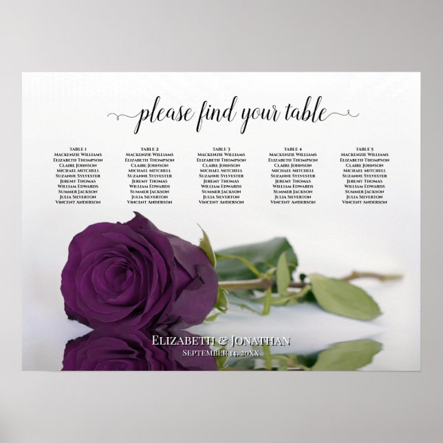 Poster Plum Purple Rosa 5 Gráfico de Casamento de Mesa (Frente)