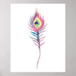 Poster pluma de pavão em aquarela rosa
