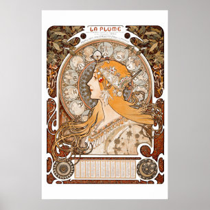 Poster Plume Zodiac Mulher de Alphonse Mucha - Art Nouvea