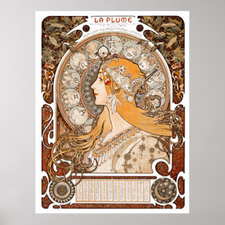 Poster Plume Zodiac Mulher de Alphonse Mucha - Art Nouvea