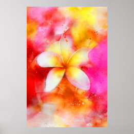 Poster Plumeria Havaiana em Neon Pink, Yellow e White