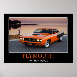 Póster Plymouth 1971 Hemi Cuda - carro do músculo