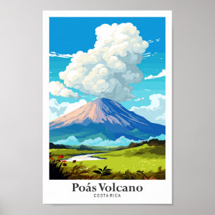 Poster Poas Volcano Viagem de Arte Costa Rica Ilustração