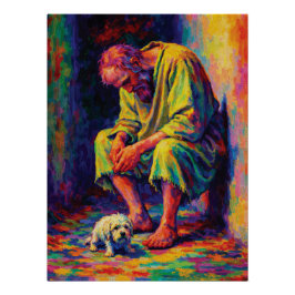 Póster Pobre Velho com Cachorrinho Entnecedora