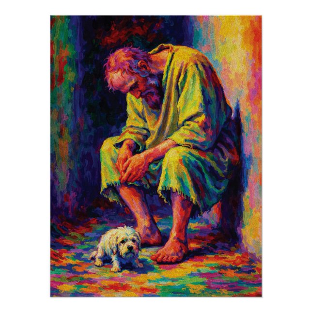 Póster Pobre Velho com Cachorrinho Entnecedora (Frente)