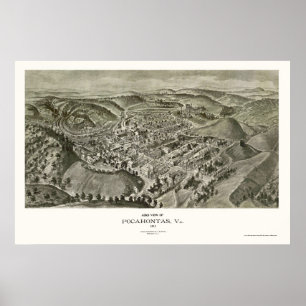 Póster Pocahontas, mapa panorâmico do VA - 1911