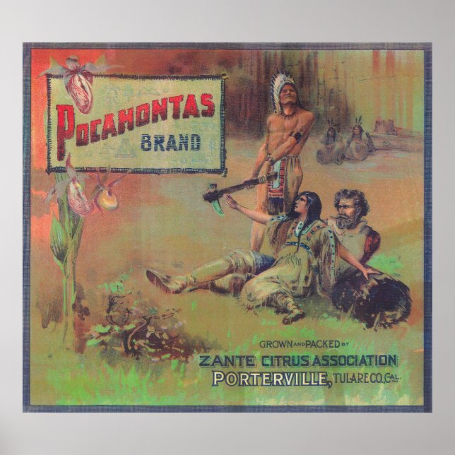 Poster Pocahontas Orange LabelPorterville, CA (Frente)