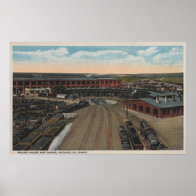 Póster Pocatello, ID - Trem Depot Round House e (Frente)
