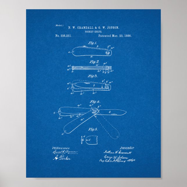 Poster Pocket Knife Patent - Blueprint (Frente)
