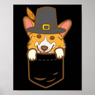 Poster Pocket Pilgrim Welsh Corgi Dog Lover Cute Thanksgi