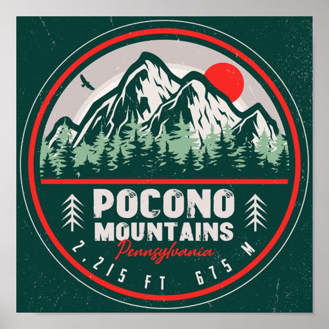 Poster Pocono Mounts PA Retro Sunset Souvenirs (Frente)