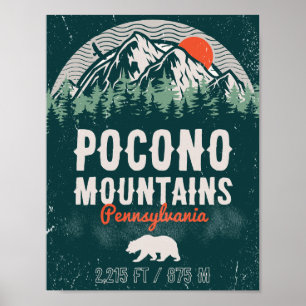 Poster Poconos Pennsylvania PA Mountain Gift Retro