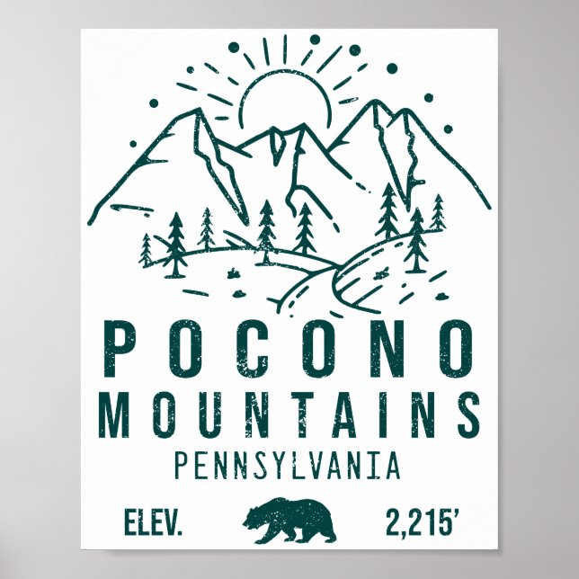 Poster Poconos Retro Pennsylvania Mountains 60s (Frente)