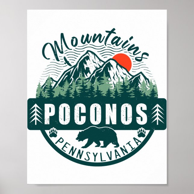 Poster Poconos Retro Pensilvânia, Montanhas 60 (Frente)