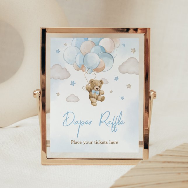 Poster Podemos Aguardar A Fralda Do Balão Do Urso Raffle (Teddy Bear Balloon Baby Shower Diaper Raffle Sign)