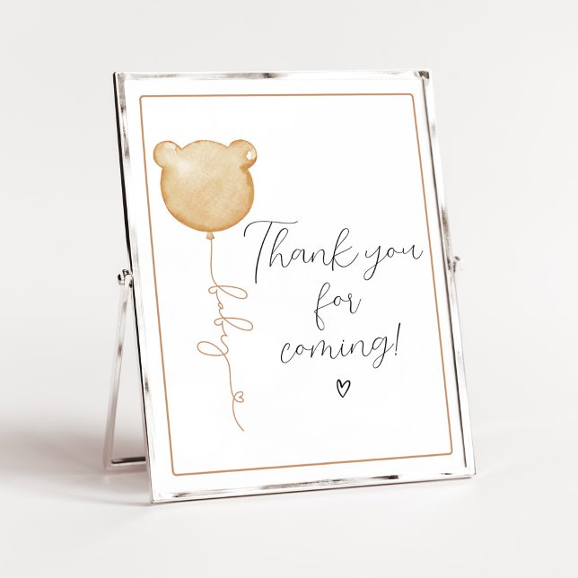 Poster Podemos Esperar Brown Obrigado por vir (Gender Neutral Minimalist Bear Baby Shower Thank you for Coming Sign)