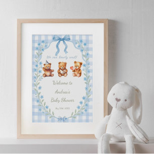 Poster Podemos Esperar Floral Blue Gingham