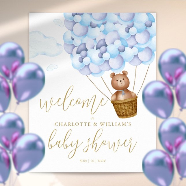 Poster Podemos Mal Esperar Sinal de Boas Vindas de Chuvad (We Can Bearly Wait Blue Baby Shower Welcome Sign)